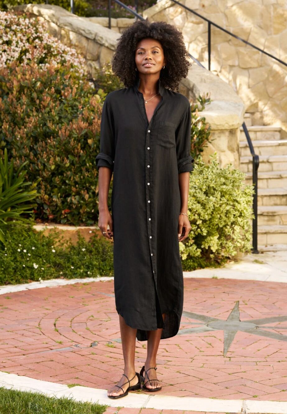 Frank & Eileen Rory Button Up Maxi Shirtdress Washed Linen Black Size Small